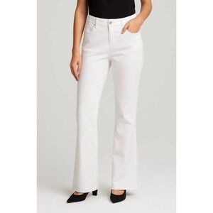 Lafayette 148 NY White Pants Sz 10 Silver Trim Stretch Flare Leg Cotton Blend